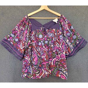 Cleobella XL Flowy Organic Cotton Abstract Flutter Sleeve Boho Artsy Blouse